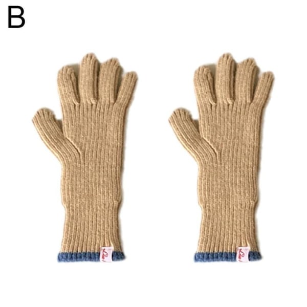 Enfärgade Stickade Yllehandskar Dam Vinter Skärm Student Ridning Delad Finger Tjocka Varma Handskar Par Julklapp G One Size