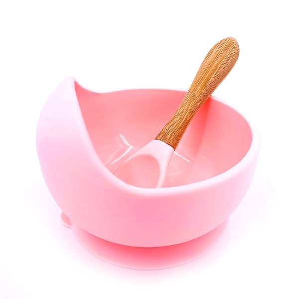 Ny Silikone Baby Madskål Service Vandtæt Ske Skridsikker Service BPA Fri Silikone Tallerkener til Baby Skål Baby Tallerken Gray-Silicone Spoon