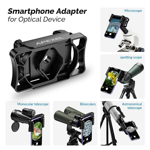 APEXEL Universal Telefonadapter för Monokulära Kikare Mobiltelefonhållare Klämma För Smartphones Okulardiameter 23 Till 50mm Phone Holder
