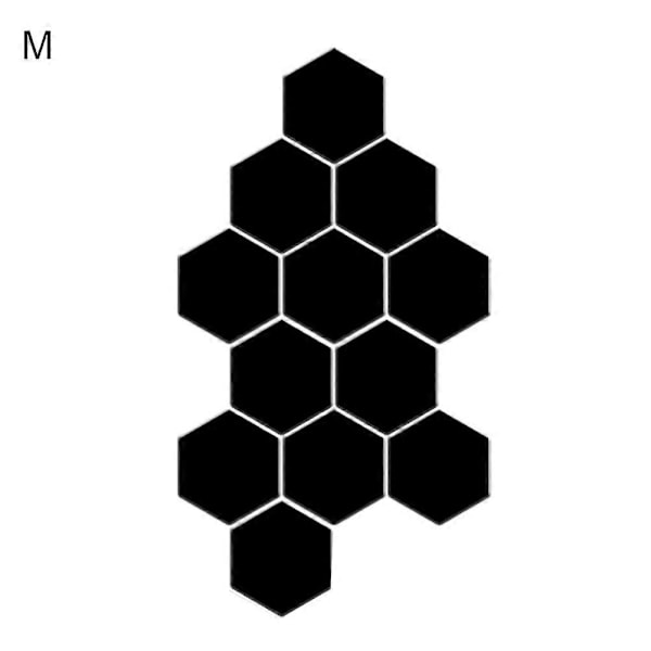 12 stk. sekskantede 3D kunst spejl vægklistermærker hjem DIY dekoration stue decal sort L Black L