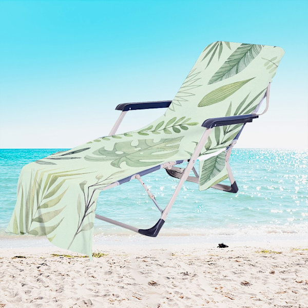 Tropiska Växter Mikrofiber Strandstolsöverdrag Handduk Med Ficka Utomhus Snabbtorkande Bärbar Trädgård Pool Lounge Stol Filt 22 73x210cm