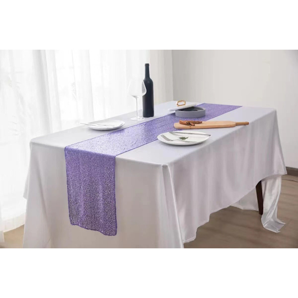2 stk. paljettbordflagg bryllupsseremoni oppsett duk bordløper juledekorasjon polyester firkantet glitterpaljett Purple 30*140cm/80g