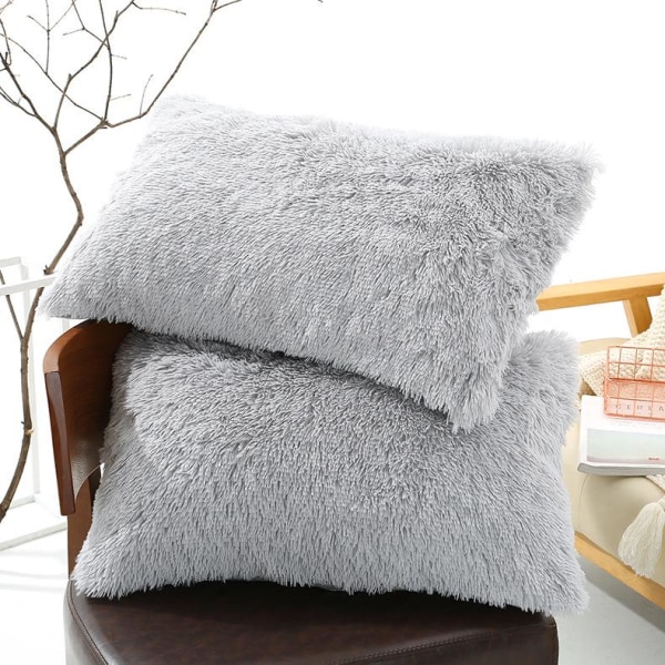 2 Stykker Luksus Faux Fur Fluffy Blød Sofa Boligtekstil Pude Betræk Dark gray