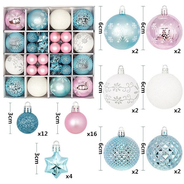Julgranskulor 42/44 st 6 cm Stora Julkulor Flerfärgade Kuldekorationer Julgransprydnader Set för Hemfest 44pcs12 As picture