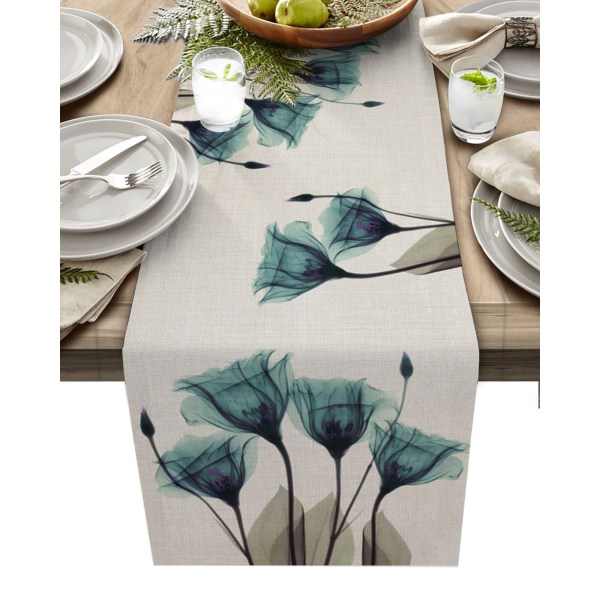Blå Tulpan Bordslöpare för Matbord Köksinredning Fläckresistent Matbordsduk Rektangulär Bordslöpare 200-33cm 78-13inch 05