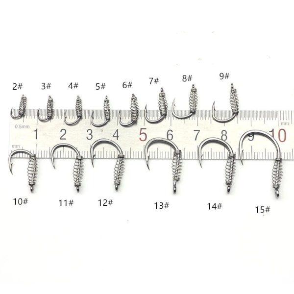 Fiskkrok 10 st/påse Högkolstål Fjäder Fiskkrok Hulling Svängbar Karp Explosionskrokar Jig Flugfiskekrokar med hålredskap 15