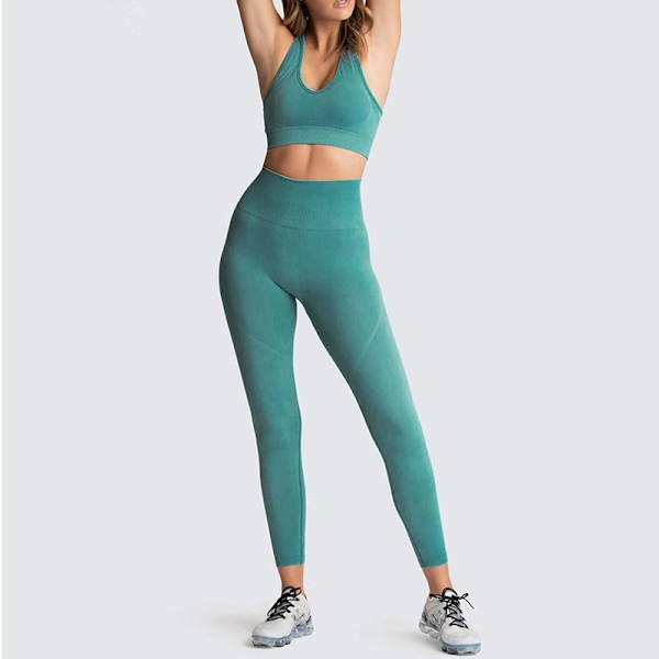 Joogasetit Naisten Leggingsit + Rintaliivit Nainen Kuntosalivaatteet Urheilupuvut 02Green Set L