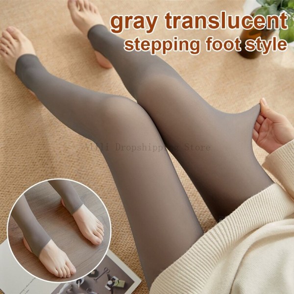 Forede Strømpebukser Hud Effekt Dame Vinter Gjennomsiktige Strømper Termisk Fleece Tights for Dame Plysj Sokk Bukser Varme Leggings black translucent 85g Thin (Spring)