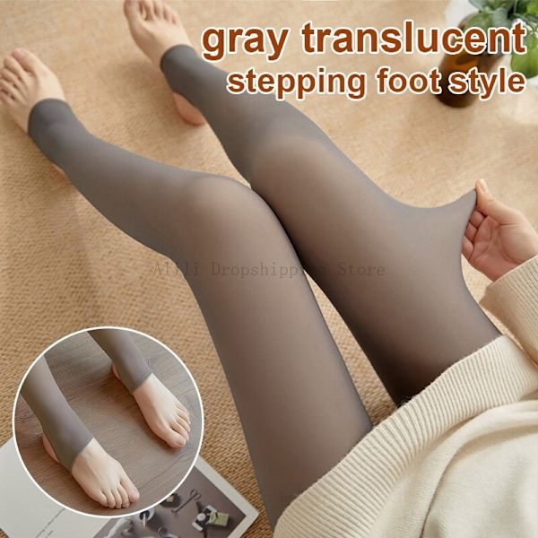 Vuoratut sukkahousut, ihonväriefekti, naisten talvi, läpikuultavat sukat, lämpöfleece-trikoot, naisten pehmosuklahousut, lämpimät leggingsit skin color with feet 85g Thin (Spring)