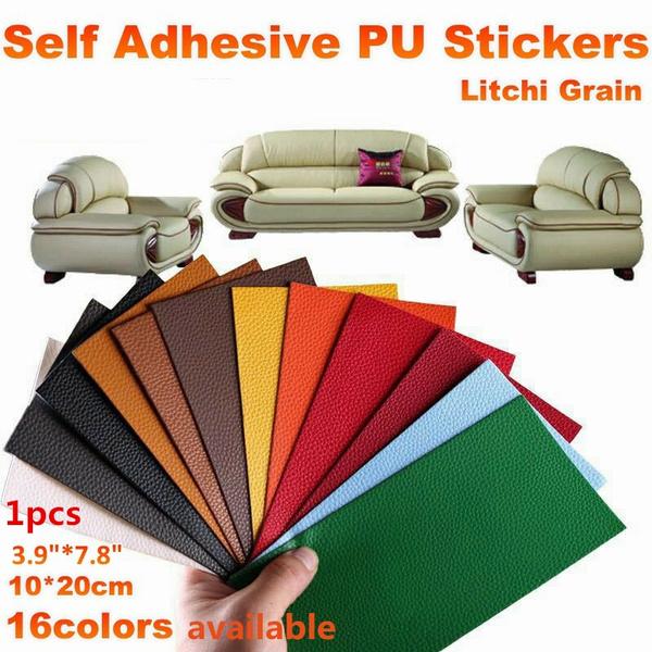 Självhäftande PU Läder Soffa Patch Stickers Reparation Patch Kit Grain Pläda Läder Stickers Orange 10 x 20cm