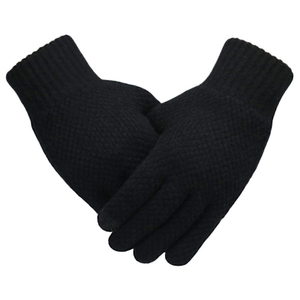 Vinter Herre Strikkede Hansker Touchscreen Høy Kvalitet Mann Votter Tykkere Varm Ull Kasjmir Solid Herre Business Hansker Høst Black One Size