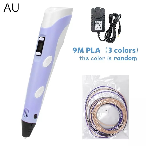 3D-utskriftspenna DIY Ritpenna med LCD-display 3D-penna med 20 färger 100 meter PLA-filament Julklapp Födelsedagspresent till barn Bule--9M PLA