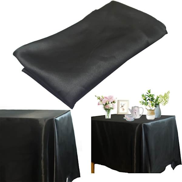 Rektangulær satengduk Overlegg Bryllupsbankett Tapete Hjem Spisebord Dekke Jul Halloween Bursdag Duk White 145X220CM