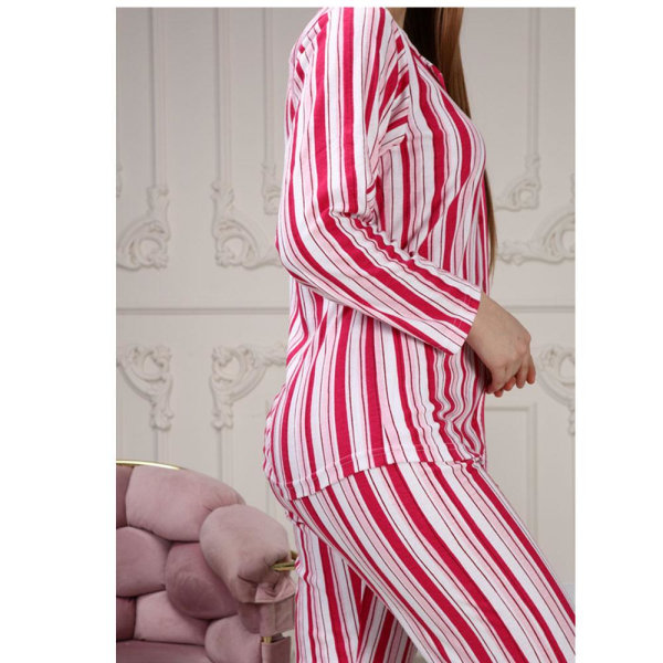 Stripete pyjamasett med maskulin krage for kvinner Fuchsia 40