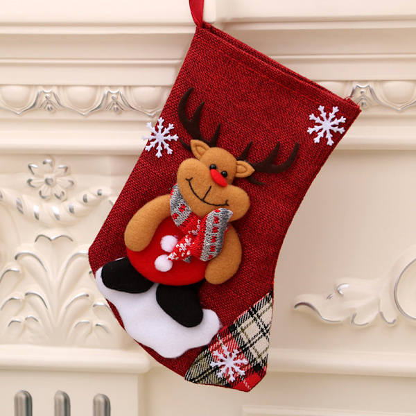 Juldekorationer Jultomte Små Strumpor Julgranshänge Julstrumpor Presentpåse Julväska Linen medium socks (deer)