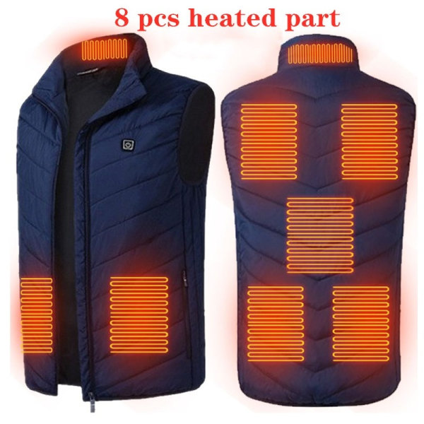 9/11 Places Lämmitetty liivi miehille ja naisille USB-lämmitteinen takki Lämmitettävä liivi Lämpövaatteet Metsästysliivi Talvilämmitettävä takki MustaS-6XL Blue 8 Pcs Heated Asian size 4XL