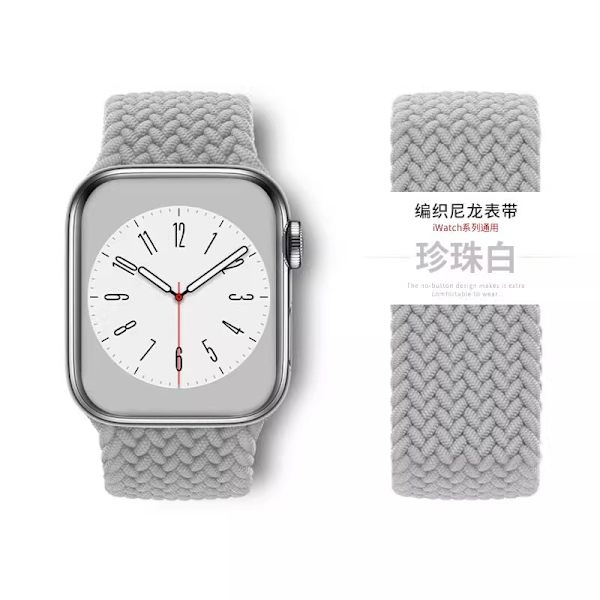 Kellon ranneke Apple Watch iWatch 42/44/45/49mm Koko M Helmenvalkoinen
