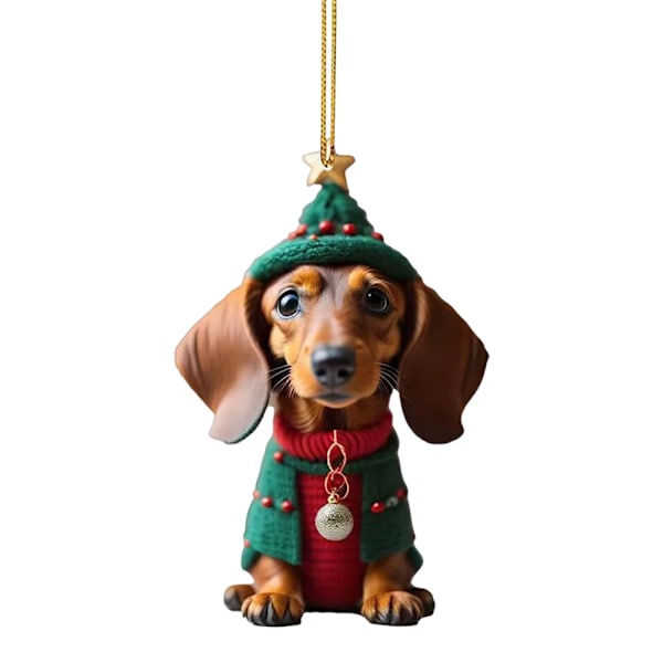 Jul Tecknad Söt Hund Ornament Tax Hund Hängande Dekoration Julgran Hänge Hem Fest Tillbehör Bilinredning Gåvor C-2 Christmas