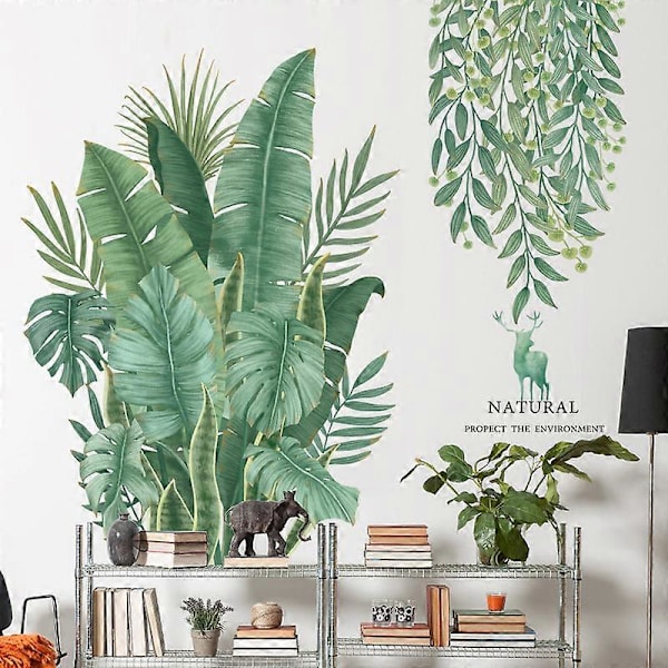Bananblader Veggklistremerker Tropiske Planter Tapet Skrell og Klistre Grønne Blader Veggdekor Avtakbar DIY Veggkunst for Soverom Stuer
