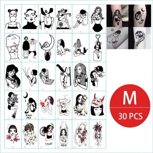 Midlertidige tatoveringsklistremerker for jenter, vanntette, langvarige, falske tatoveringsklistremerker, lyse, søte tatoveringer på kropp, ansikt, barn M 30pcs