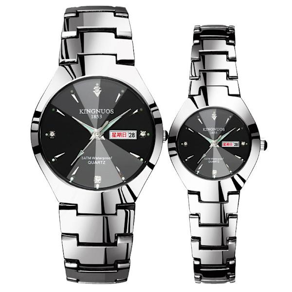 Automatisk Quartz Ikke-Mekanisk Wolfram Stål Farve Stålbånd Parur Lysende Kalender Herre og Dame Vandtæt Studenterur Black with blue face for men