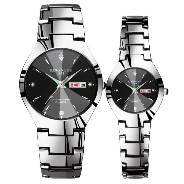 Automatisk Quartz Ikke-Mekanisk Wolfram Stål Farve Stålbånd Parur Lysende Kalender Herre og Dame Vandtæt Studenterur Silver Streak blue men's