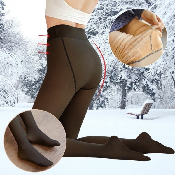 Fodrade Strumpbyxor Hudeffekt Kvinna Vinter Genomskinliga Strumpor Thermal Fleece Strumpbyxor för Dam Plysch Strumpbyxor Varma Leggings coffee translucent 220g Thick(Winter)