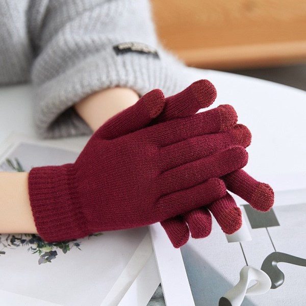 Unisex Dame Herre Berøringsskjerm Vinterhansker Varme Votter Ensfarget Bomull Varmere Smarttelefoner Kjørehansker Luvas Dame Rose Red One Size