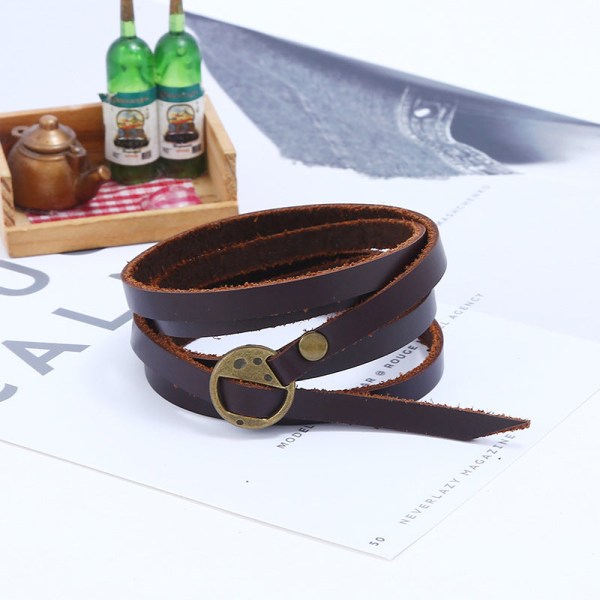 Fem-Cirkel Pressade Ord Nötskinn Läderarmband Retro Enkelt Multi-Cirkel Herr Läderarmband Populär Prydnad Dark brown bronze