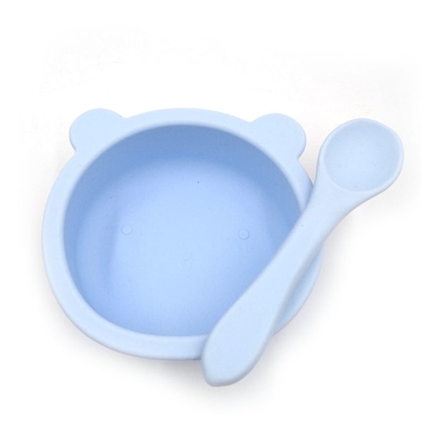 Ny Silikone Baby Madskål Service Vandtæt Ske Skridsikker Service BPA Fri Silikone Tallerkener til Baby Skål Baby Tallerken Sky