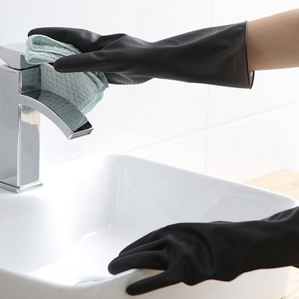1 Par Sorte Handsker Hjem Vask Rengøring Handsker Have Køkken Opvask Fingre Gummi Opvask Husholdnings Rengøring Handsker Black M