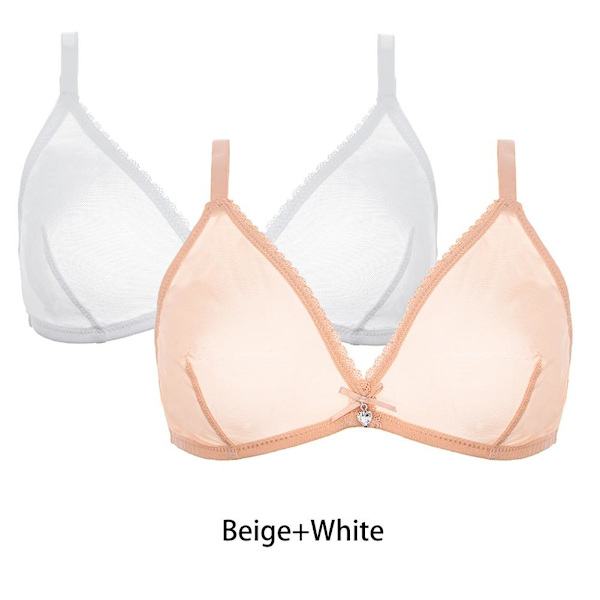 Varsbaby Kvinder Sexet 2 stk. Gennemsigtig Plus Size Sexet Lingeri BH Beige-White XL