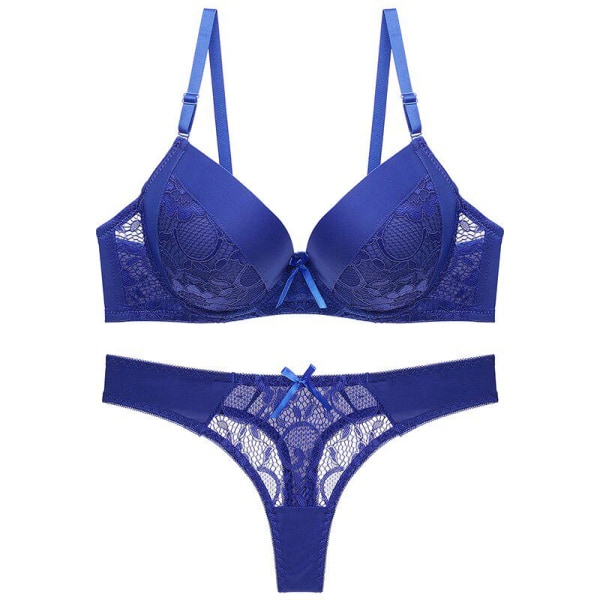 B C Cup Naisten Rintaliivit Setti Alusasut Pitsi Stringit Setti Yksivärinen Seksikäs Rintaliivit ja Pikkuhousut Setit Blue 80D