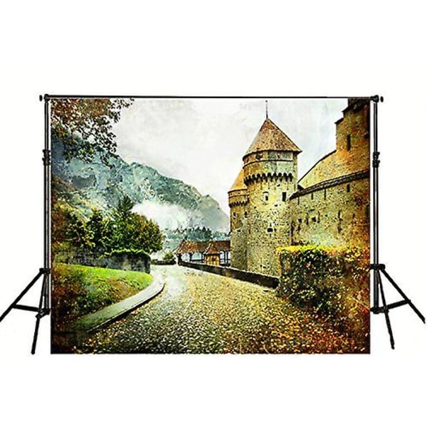 150x220 cm Horisontal Version Bryllupsbaggrund Gammel Landsby Med Slot Til Tykt Stof