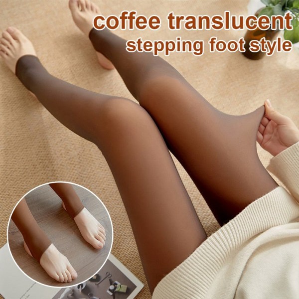 Vinter Varma Leggings Sexiga Smala Genomskinliga Tights Nylonstrumpbyxor Hög Midja Elastiska Tjocka Ullstrumpor Byxor Kvinnor Termiska Leggings Grey skin half foot 200g-Thick