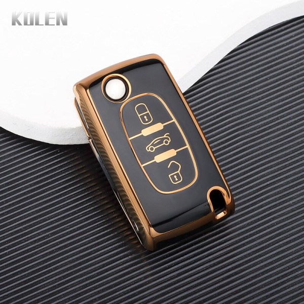 TPU Bil Fjärrkontroll Nyckel Fodral Skal För Peugeot 107 207 307 308 407 607 3008 5008 För Citroen Xsara Picasso C5 C6 C8 Nyckellös 2 Button Black