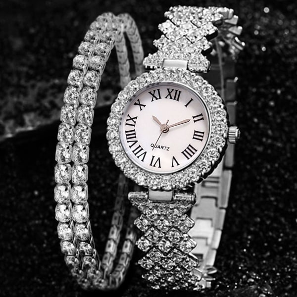 Lyxigt diamantbestrött stjärnklart elegant quartz-klockset med diamanter för alla tillfällen Style 1