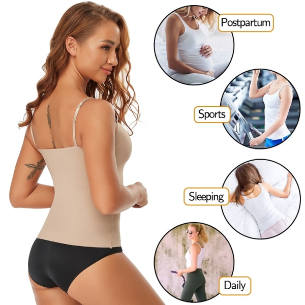 Kvinnor Magkontroll Shapewear Smidig kroppsformande Camisole Linne Slimmande Underkläder Sömlös Kompression Body Shaper Väst Black S