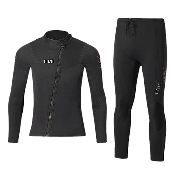 Badedragt Ouzo Herre Delt Dykkerdragt Kuldebestandig Varm Top Bukser Snorkling Surfing Vinterbadetøj Black top BSM3005-B 2XL