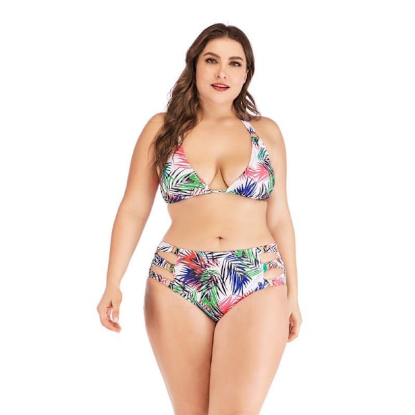 Pigebadedragt plus size delt printet bikini sexet rygløs plus size bikini badetøj As shown in the figure 4XL