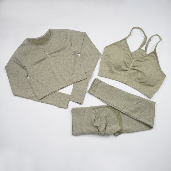 Yoga Sæt Kvinder Træning Sportstøj Fitness Tøj Leggings+ BH Sportsdragter 3PcsSetBlue L