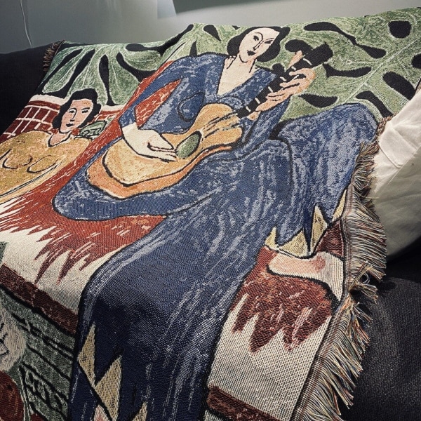 Uformelle tepper, teppedekorasjon, gitar, kvinne, Matisse-teppe, sofa, fritidsteppe, enkelt billedvev, sofateppe, pledd Cool kids never die 125X150cm