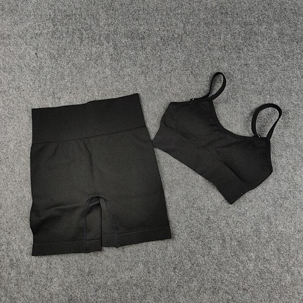 Jooga Rintaliivit Crop Top Urheiluliivit Treenausasu Saumaton Polyesteri Kuntosalisetti 2pcs Black4 M