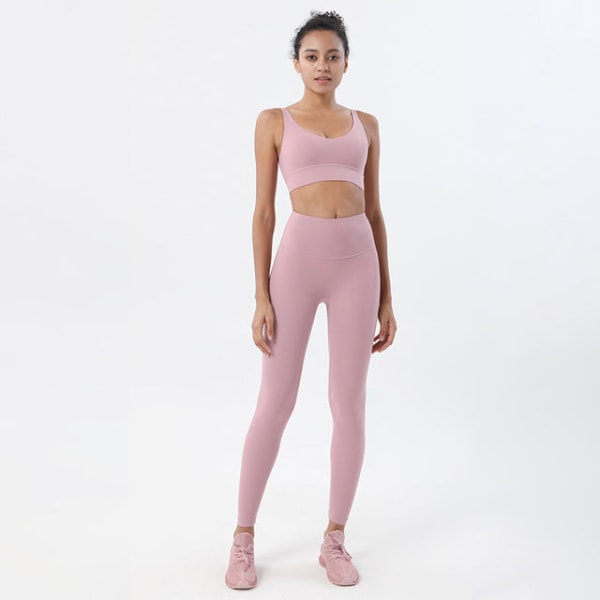 Yoga Set Sports Suit Kvinnor Lounge Wear Crop Toppar och Leggings Light ivory   Brown XL