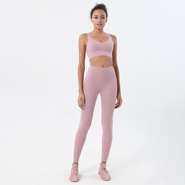 Yoga Set Sports Suit Kvinnor Lounge Wear Crop Toppar och Leggings Sea Rock Color S