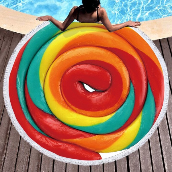 Frukt Sommar Vattenmelon Apelsin Kiwi Strandhandduk Rund Havsfilt Kawaii Yogamatta Picknickmatta Absorberande Manteau Kappa 7