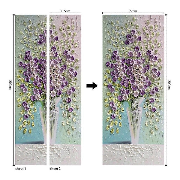 Dww-Självhäftande dörrdekal 3D-effekt Vas (77x200cm), självhäftande PVC-väggdekal för väggdekoration vardagsrum kök sovrum badrum tapet