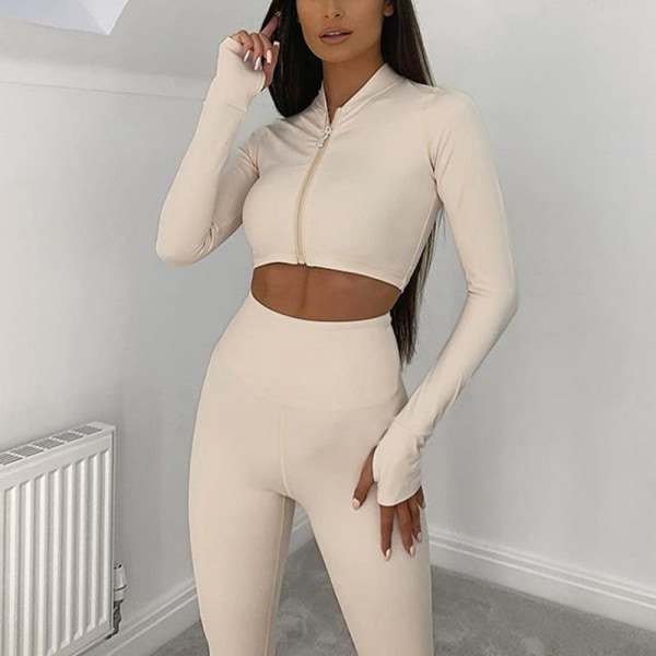 Yoga Set Träningsset Sportset Träningskläder Dam Outfit Sportkläder Khaki S