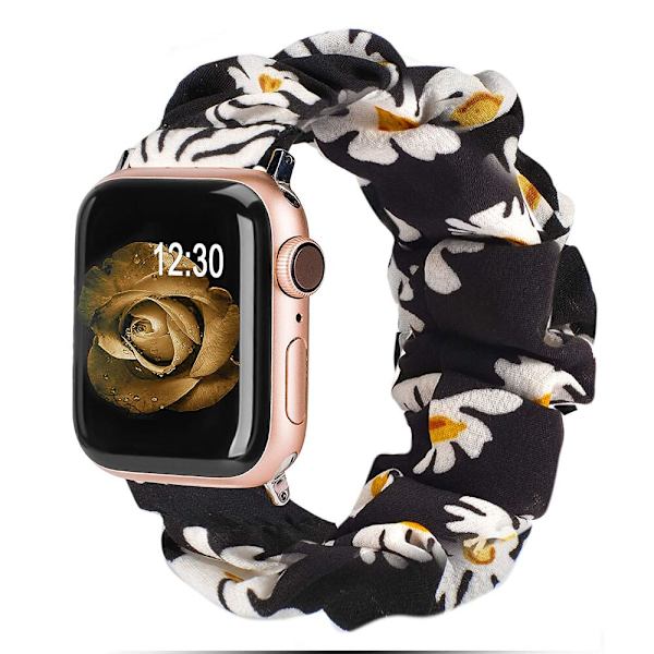 Scrunchie-ranneke Apple Watch -rannekkeelle 44mm 40mm iWatch 42/38mm Joustava Nylon Solo Loop älykäs rannekoru applewatch serie 5 43 SE 6 White red flower 38mm or 40mm