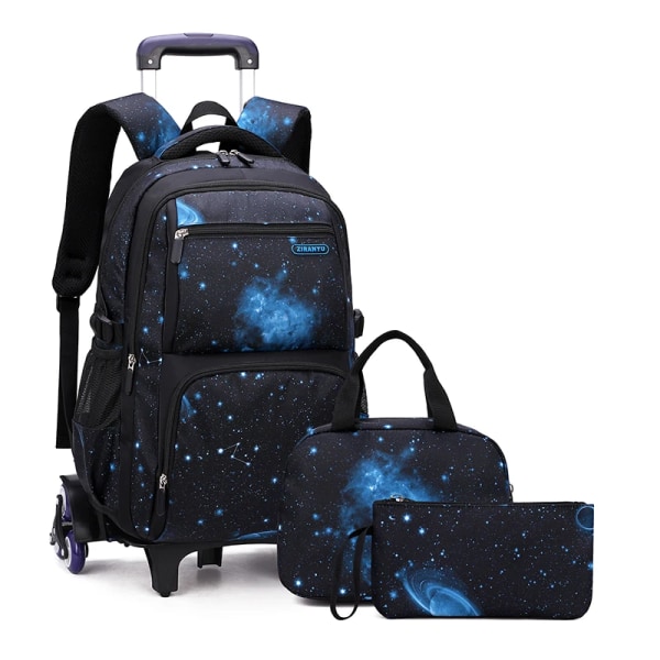 Med Lunchlåda Skolväskor Rullande ryggsäck för pojkar Rullväska Bärväska Barnbagage Primary Junior High School Bag 6 wheels  star black3